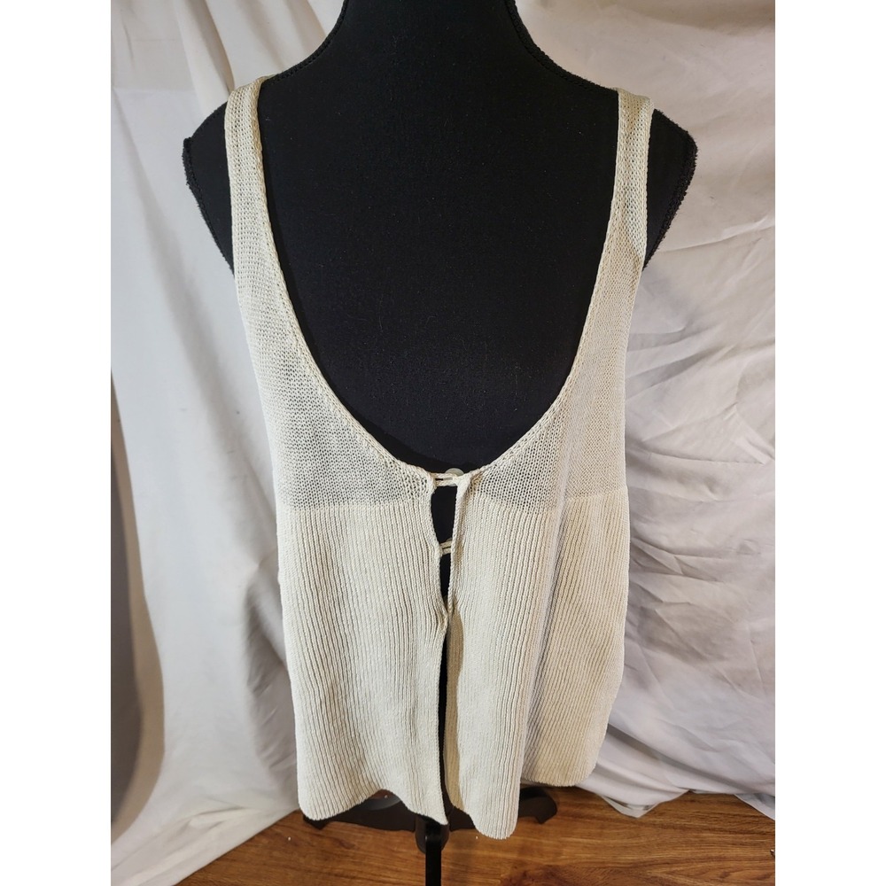 Sarah Pacini White Linen Blend Sleeveless Top Coastal Resort OSFM Buttons